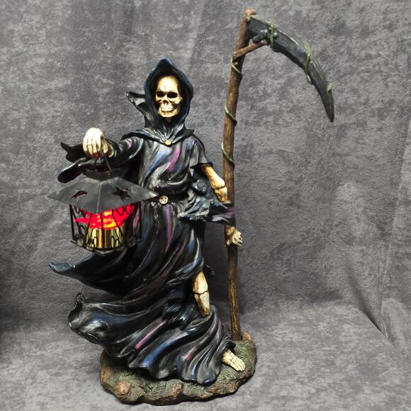 DWK Gothic Grim Reaper Holding Tealight Candle Lantern Statue Removable Scythe - Picture 2 of 14